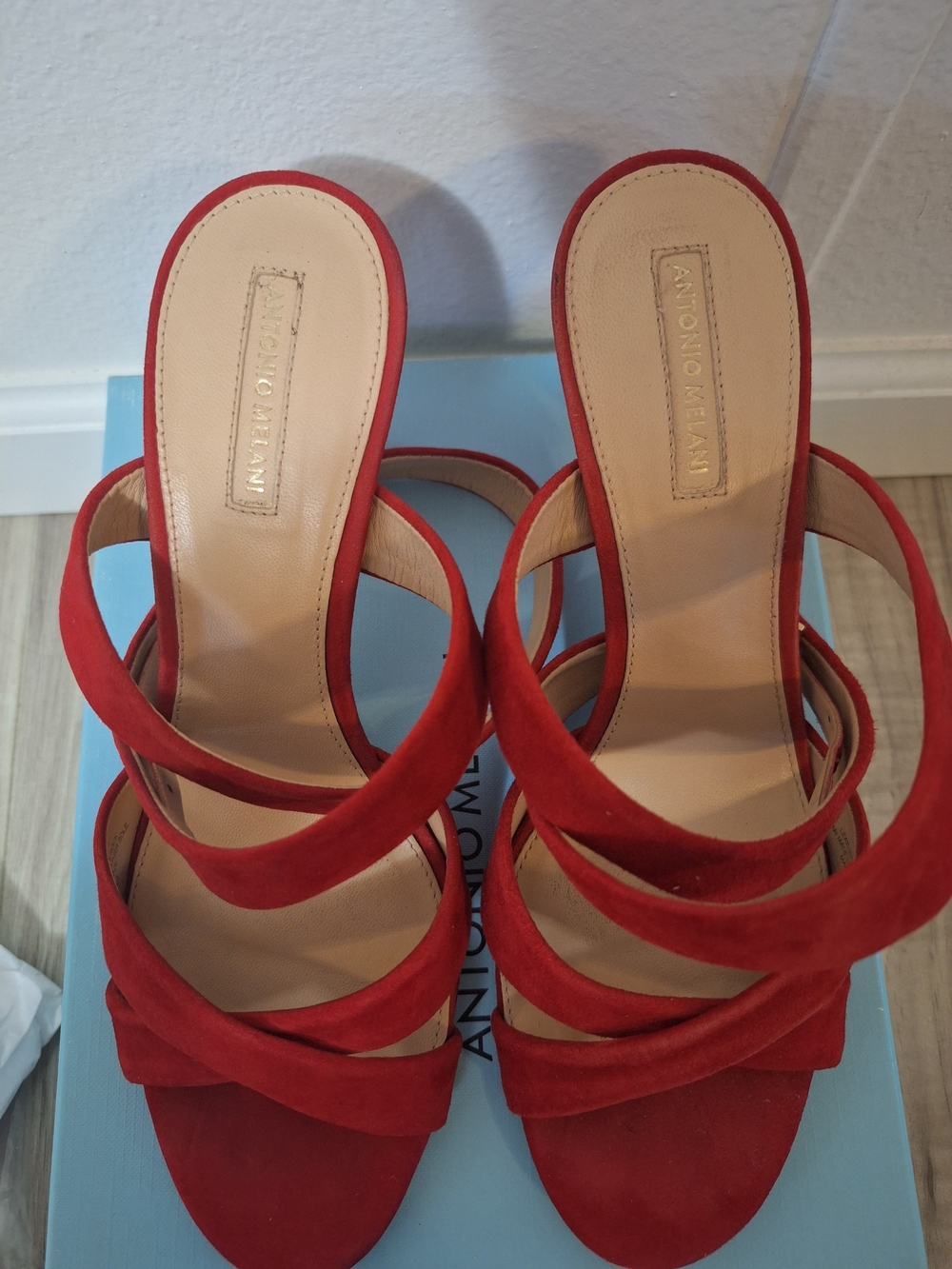 Antonio Melani Red Suede Strappy Slide Sandals
